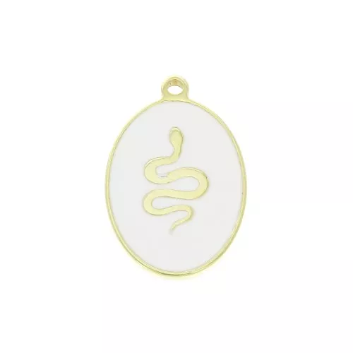 Dije ovalado estampado serpiente de resina epoxi 17x11 mm - Blanc - Plata 925 Dorado x1