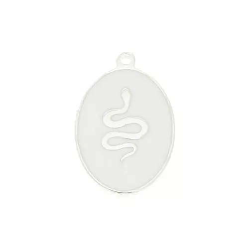 Dije ovalado estampado serpiente de resina epoxi 17x11 mm - Blanc - Plata 925 x1