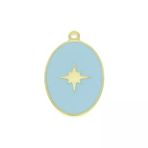 Dije ovalado estampado estrella de resina epoxi 17x11 mm - Azul - Plata 925 Dorado x1