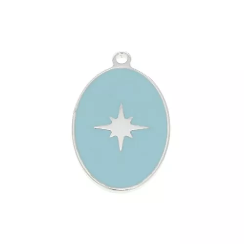 Dije ovalado estampado estrella de resina epoxi 17x11 mm - Azul - Plata 925 x1