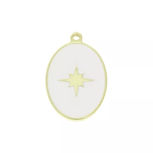 Dije ovalado estampado estrella de resina epoxi 17x11 mm - Blanc - Plata 925 Dorado x1