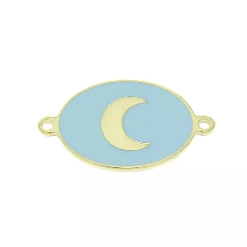 Entrepieza ovalado estampado luna de resina epoxi 19x11 mm - Azul - Plata 925 Dorado x1