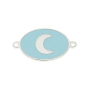 Entrepieza ovalado estampado luna de resina epoxi 19x11 mm - Azul - Plata 925 x1