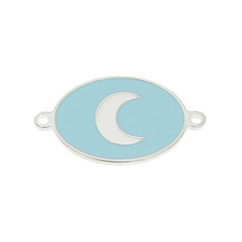Entrepieza ovalado estampado luna de resina epoxi 19x11 mm - Azul - Plata 925 x1