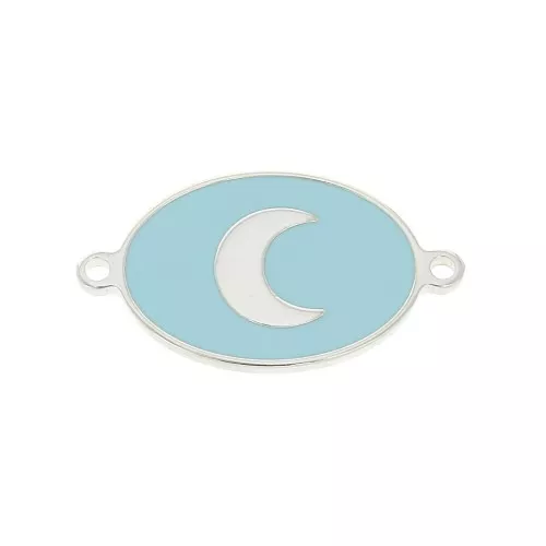 Entrepieza ovalado estampado luna de resina epoxi 19x11 mm - Azul - Plata 925 x1