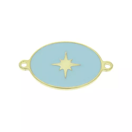 Entrepieza ovalado estampado estrella de resina epoxi 19x11 mm Azul - Plata 925 Dorado x1