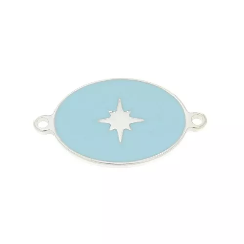 Entrepieza ovalado estampado estrella de resina epoxi 19x11 mm - Azul - Plata 925 x1