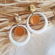 Dije redondo trabajado de latón y resina epoxi 17x15 mm Doré - Turquesa x1