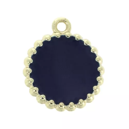 Dije redondo trabajado de latón y resina epoxi 17x15 mm Doré - Azul nuit x1