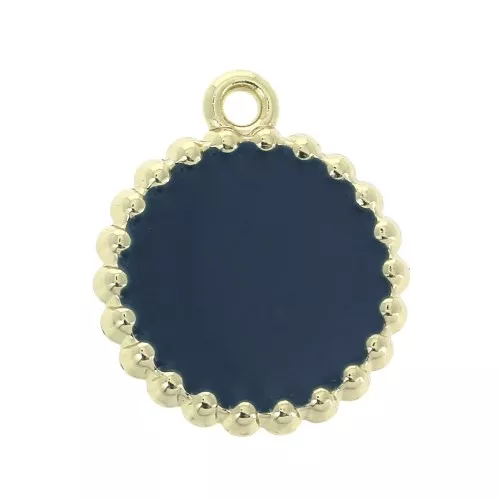 Dije redondo trabajado de latón y resina epoxi 17x15 mm Doré - Pétrole x1