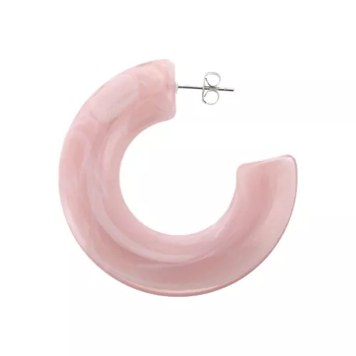 Pendientes Aros planas - efecto marmoleado - de acrílico 47 mm - Rosa - Blanco x2