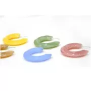 Pendientes Aros planas - efecto marmoleado - de acrílico 47 mm - Rosa - Blanco x2