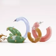 Pendientes Aros amplia - efecto marmoleado de acrílico 38 mm - Azul - Blanco x2