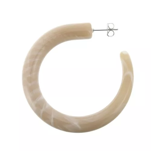 Pendientes Aros gruesas hilo redondo efecto marmoleado de acrílico 52 mm - Sable - Blanco x2