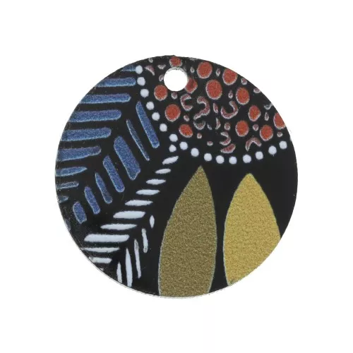 Dije redondo en plexiglas 22 mm estampado étnico - Negro - Multicolor x1