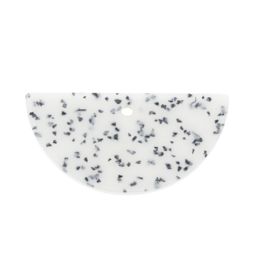 Colgante media luna de resina 20x39.5 mm -  Terrazo Blanco y Negro  x1