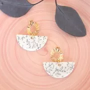 Colgante media luna de resina 20x39.5 mm -  Terrazo Blanco y Negro  x1