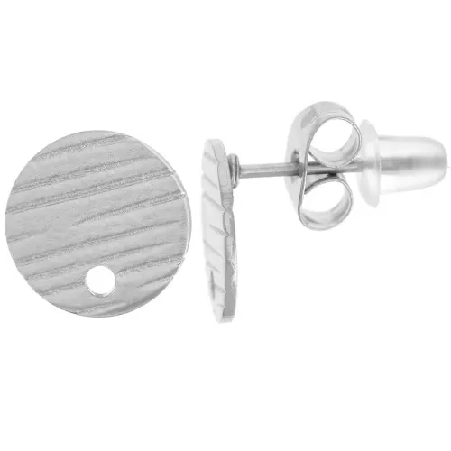 Ganchos pendientes disco a rayas 10 mm con un agujero - Acero inoxidable 304L x2