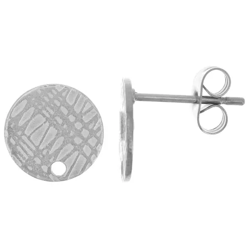 Ganchos pendientes disco texturado 10 mm con un agujero - Acero inoxidable x2