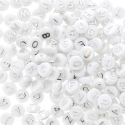 Surdido de 200 cuentas letras redondas alfabeto relieve 9.5mm - Blanco - Plateado|raw }}