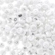Surdido de 200 cuentas letras redondas alfabeto relieve 9.5mm - Blanco - Plateado