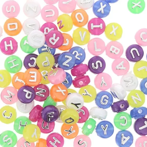Surdido de 100 cuentas letras redondas alfabeto en relieve 9.5mm - Multicolore