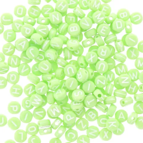 Surdido de 200 cuentas letras redondas alfabeto 7 mm Verdeclair - Blanco