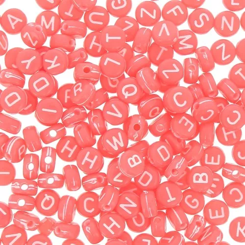 Surdido de 200 cuentas letras redondas alfabeto 7 mm Corail - Blanco