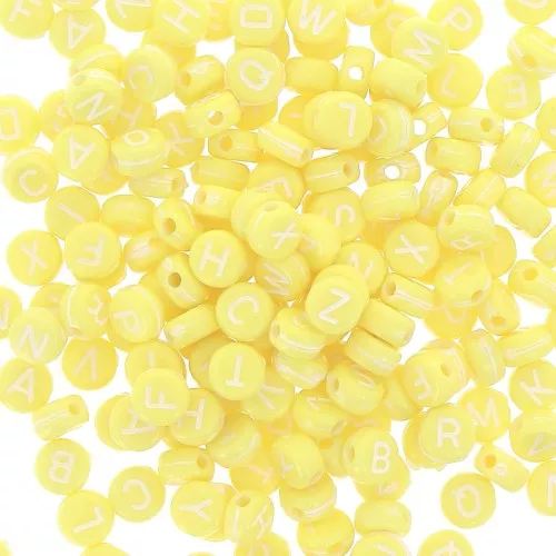 Surdido de 200 cuentas letras redondas alfabeto 7 mm Jaune - Blanco