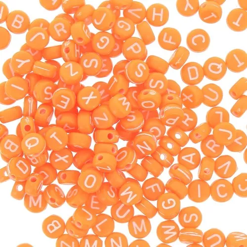 Surdido de 200 cuentas letras redondas alfabeto 7 mm Orange - Blanco