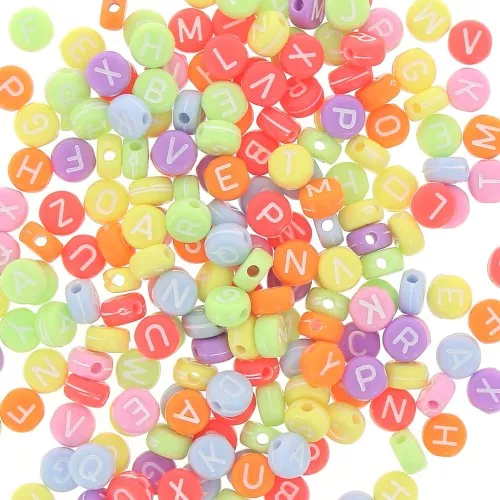 Surdido de 200 cuentas letras redondas alfabeto 7 mm Multicolore - Blanco