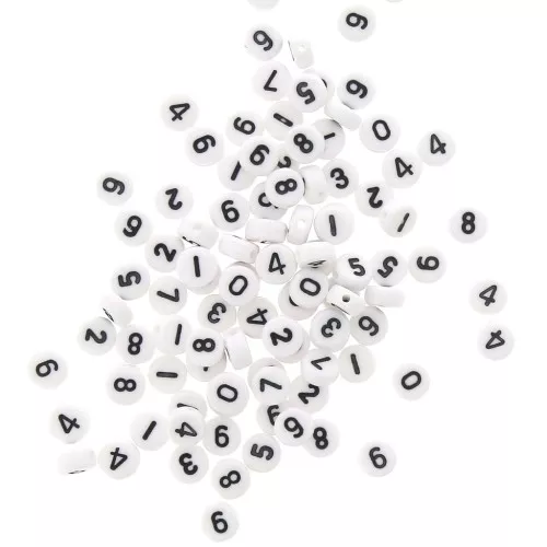Surdido de 100 cuentas Cifras redondas alfabeto 7 mm Blanco - Negro