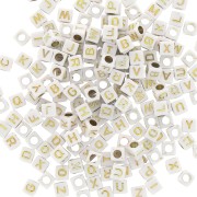 Surtido de 200 cuentas letras alfabeto cubos 6 mm - Blanco - Dorado