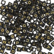 Surtido de 200 cuentas letras alfabeto cubos 6 mm - Negro - Dorado