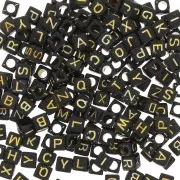 Surtido de 200 cuentas letras alfabeto cubos 6 mm - Negro - Dorado