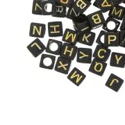 Surtido de 200 cuentas letras alfabeto cubos 6 mm - Negro - Dorado