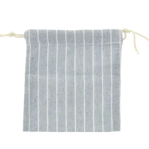 Bolsas de lino a rayas para regalo joyas 150x160 mm - Azul claro - Blanco x2