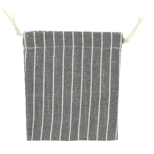 Bolsas de lino a rayas para regalo joyas 145x155 mm - Gris - Blanco x2
