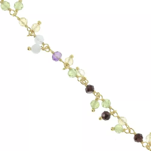 Cadena fantasía 6.5mm con piedras gemas redondas Plata 925 Dorado oro fino x20cm