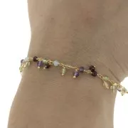 Cadena fantasía 6.5mm con piedras gemas redondas Plata 925 Dorado oro fino x20cm