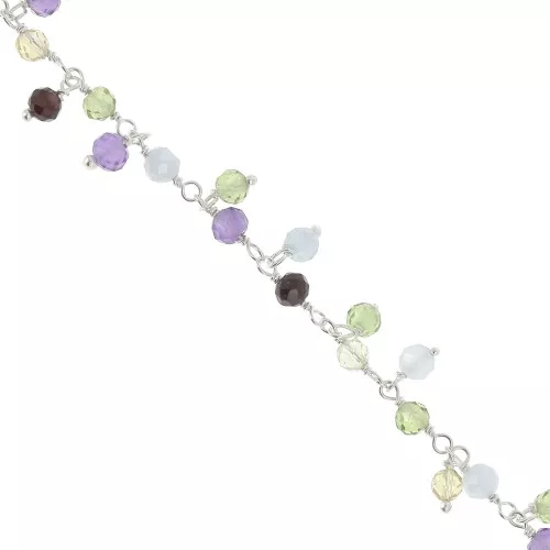Cadena de fantasía 6.5 mm con piedras gemas redondas - Plata 925 x20cm