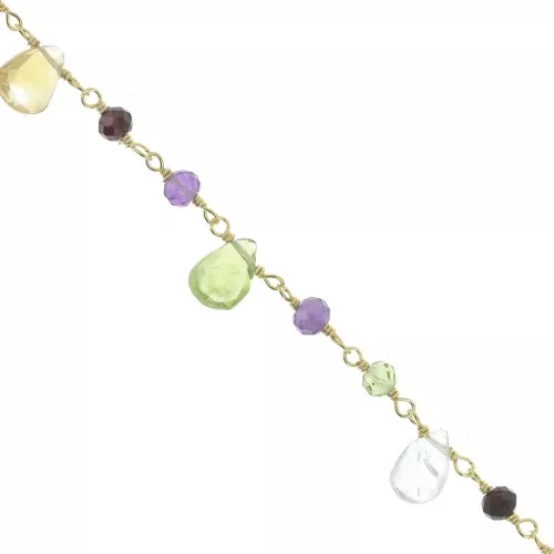 Cadena de fantasía 7.5mm con piedras gemas gota Plata 925 Dorado al oro fino x20cm