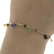 Cadena de fantasía 7.5mm con piedras gemas gota Plata 925 Dorado al oro fino x20cm