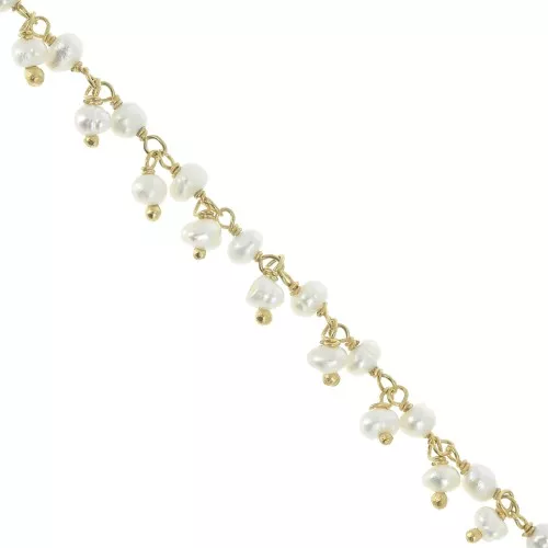 Cadena de fantasía 6.5 mm con cuentas agua dulce - Plata 925 Dorado oro fino x20cm