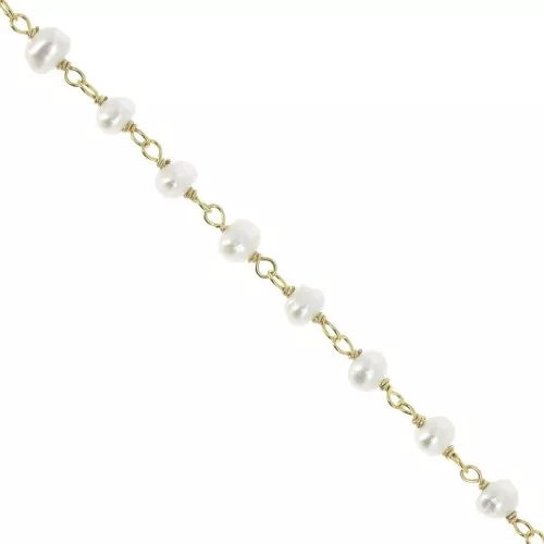 Cadena de fantasía 4 mm con cuentas agua dulce - Plata 925 Dorado à l'or fin x20cm