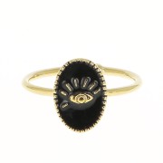 Anillo ovalado ajustable de latón resina epoxi - estampado ojo - Dorado con oro fino - Negro x1|raw }}
