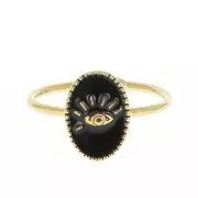 Anillo ovalado ajustable de latón resina epoxi - estampado ojo - Dorado con oro fino - Negro x1