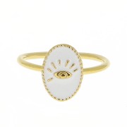 Anillo ovalado ajustable resina epox - estampado ojo  Dorado con oro fin- Blancox1