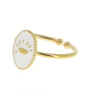 Anillo ovalado ajustable resina epox - estampado ojo  Dorado con oro fin- Blancox1