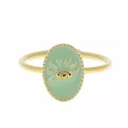 Anillo ovalado ajustable de latón resina epoxi - ojo - Dorado con oro fino Mint x1